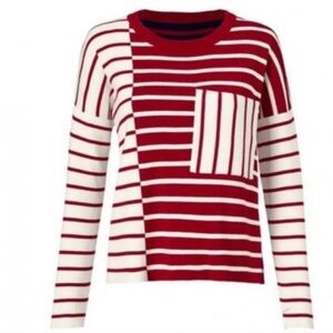 CAbi mixed stripe pocket pullover sweater top size XS